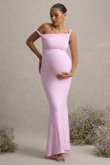 Lita | Pink Twisted Asymmetric Maternity Maxi Dress