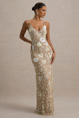 Gemini | Floral Sequin Hand-Embellished Strappy Maxi Dress