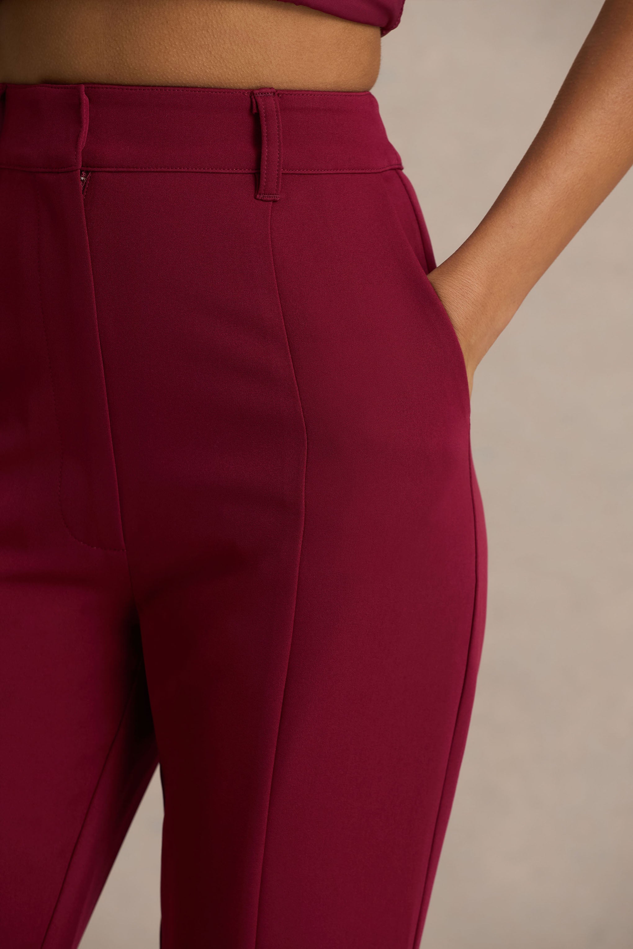 Carina | Burgundy Flared-Leg Tailored Trousers
