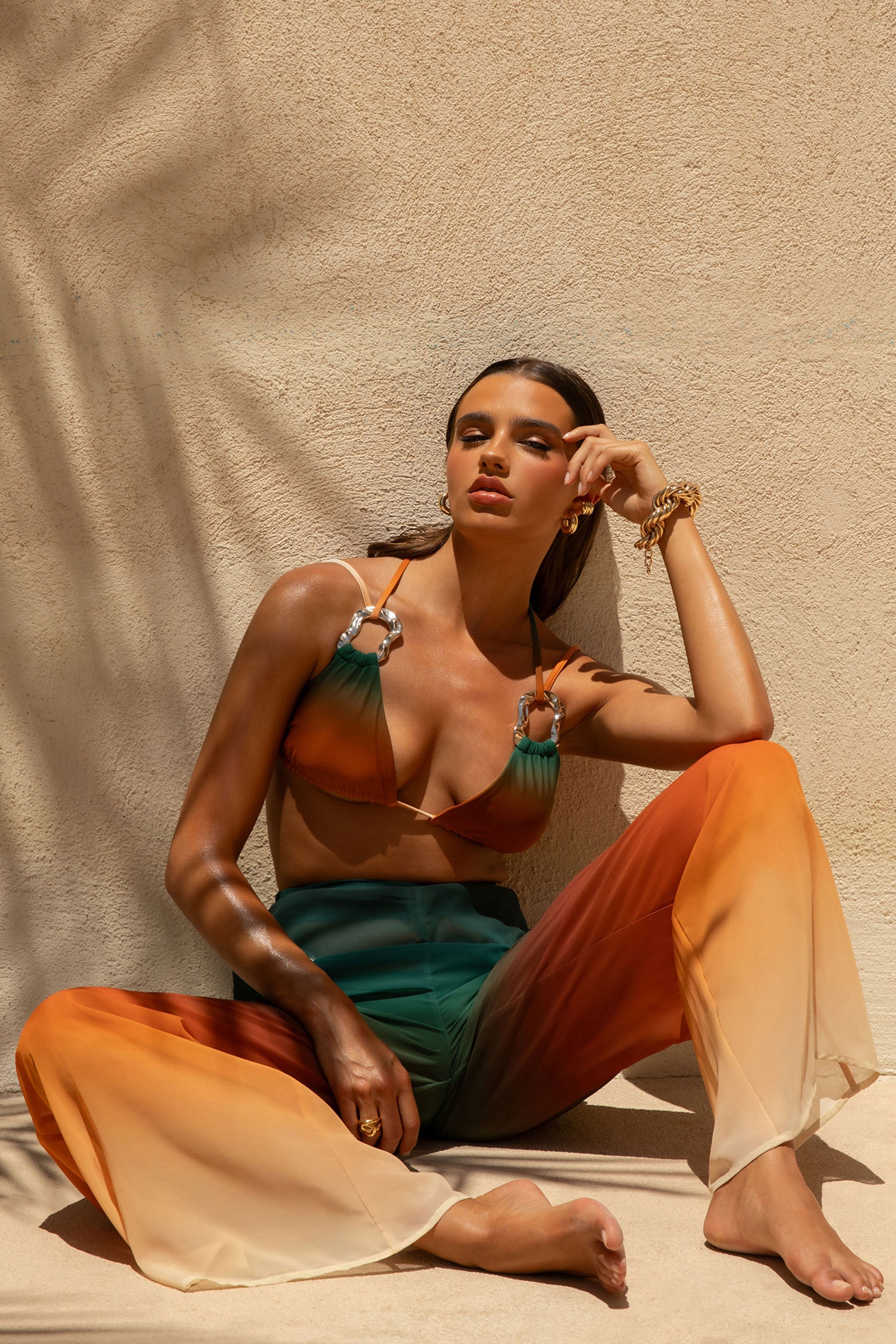 Farretti | Ombre Print Chiffon Wide-Leg Trousers