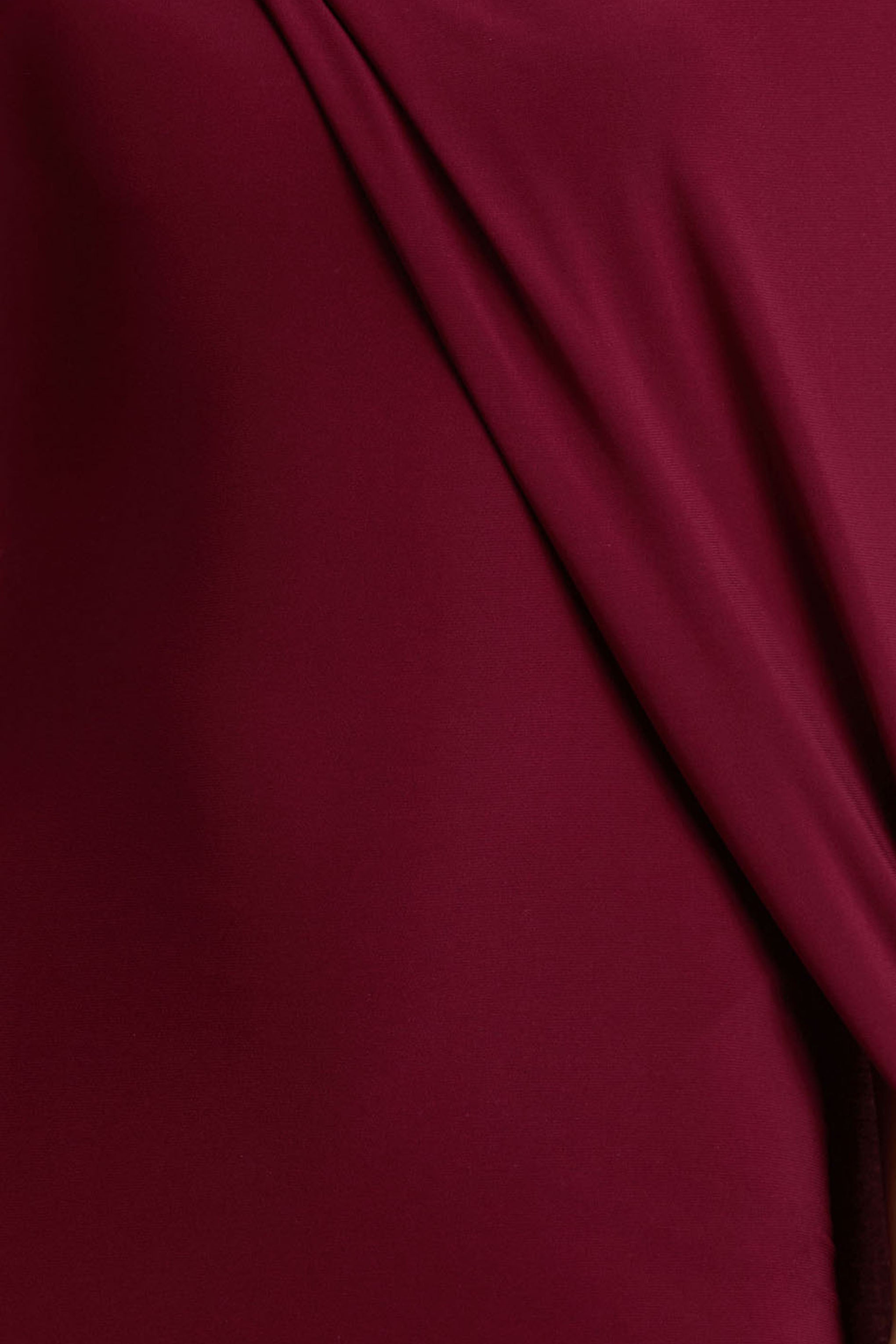Cressida | Burgundy Asymmetric-Neck Maxi Dress With Cape And Gold Detail