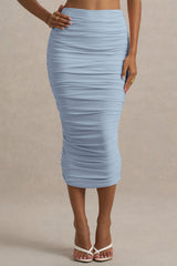 Lively | Powder Blue Ruched Midi Skirt
