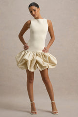 Tamie | Stone Boat-Neck Ruffled Mini Dress