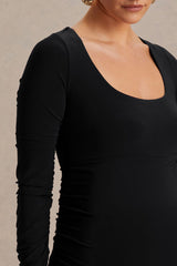 Saffron | Black Scoop-Neck Maternity Midi Dress