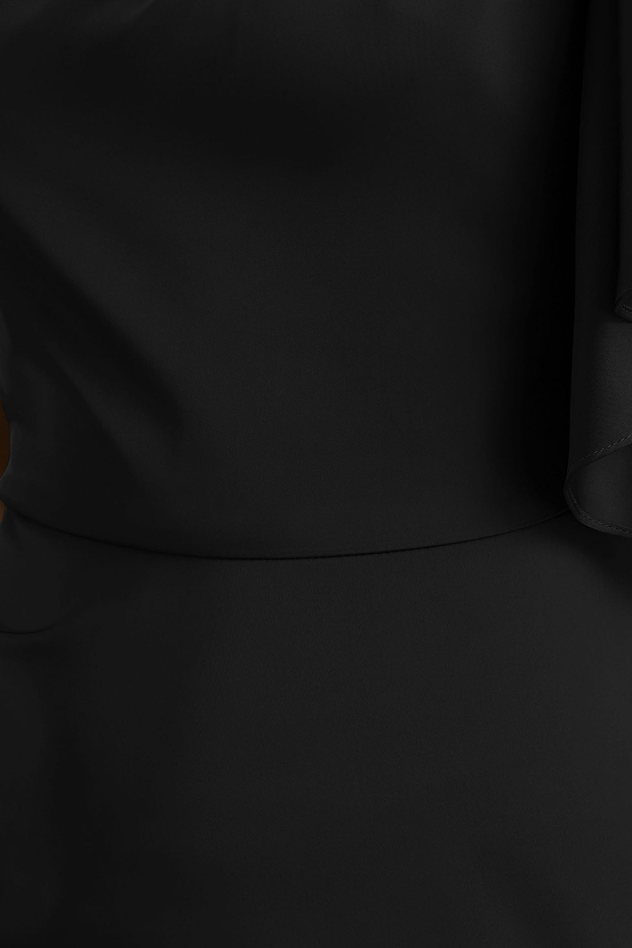 Unforgettable | Black Asymmetric-Neck Maxi Dress With Ruffled Detailing