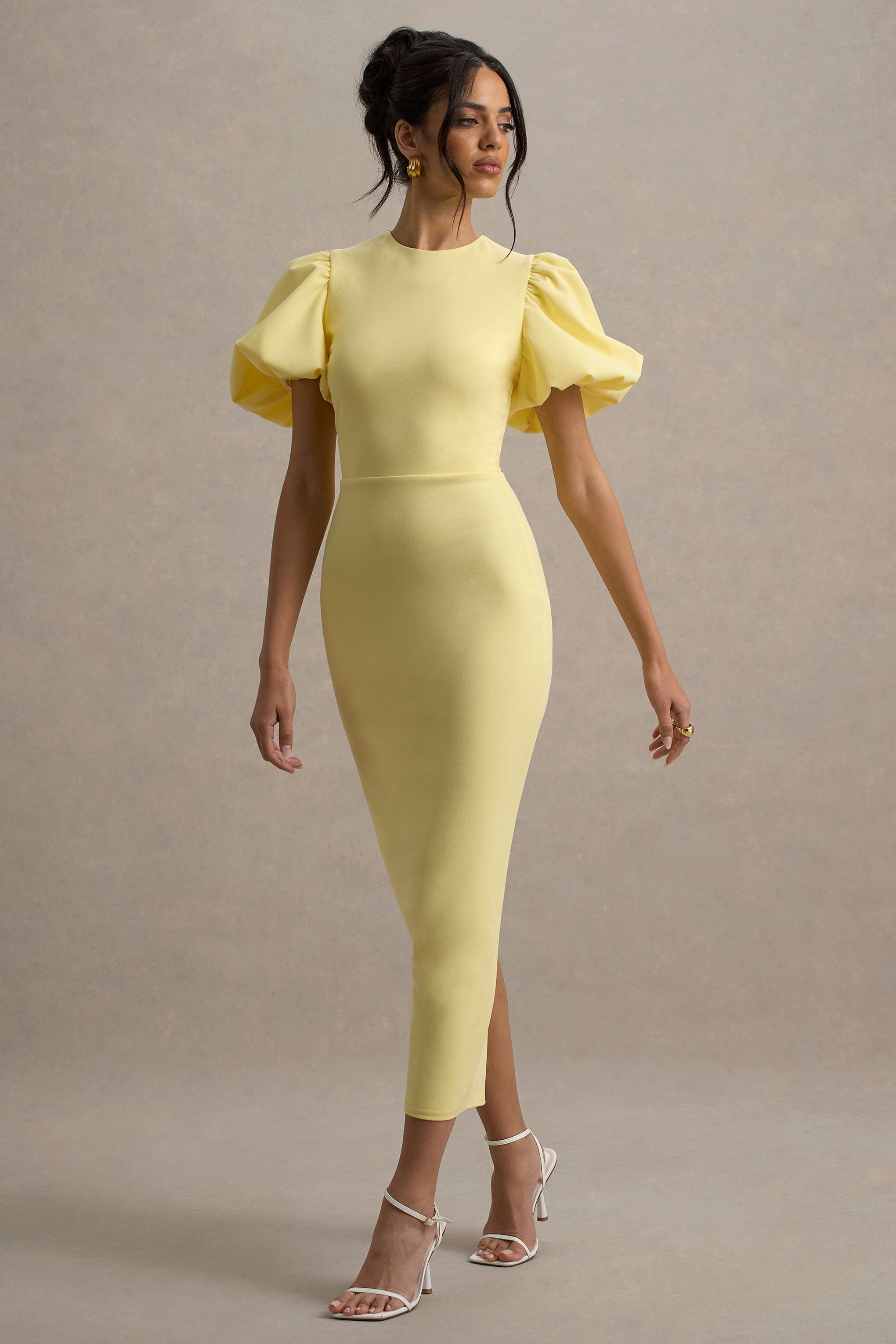 Dakota | Lemon Blue Puff-Sleeve Midi Dress