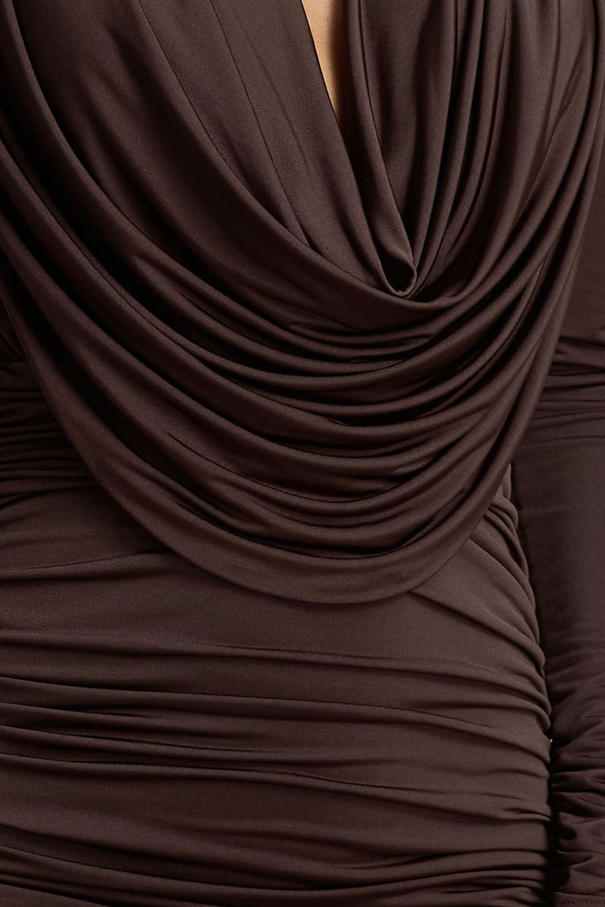 Ciela | Brown Extreme Plunge-Neck Mini Dress