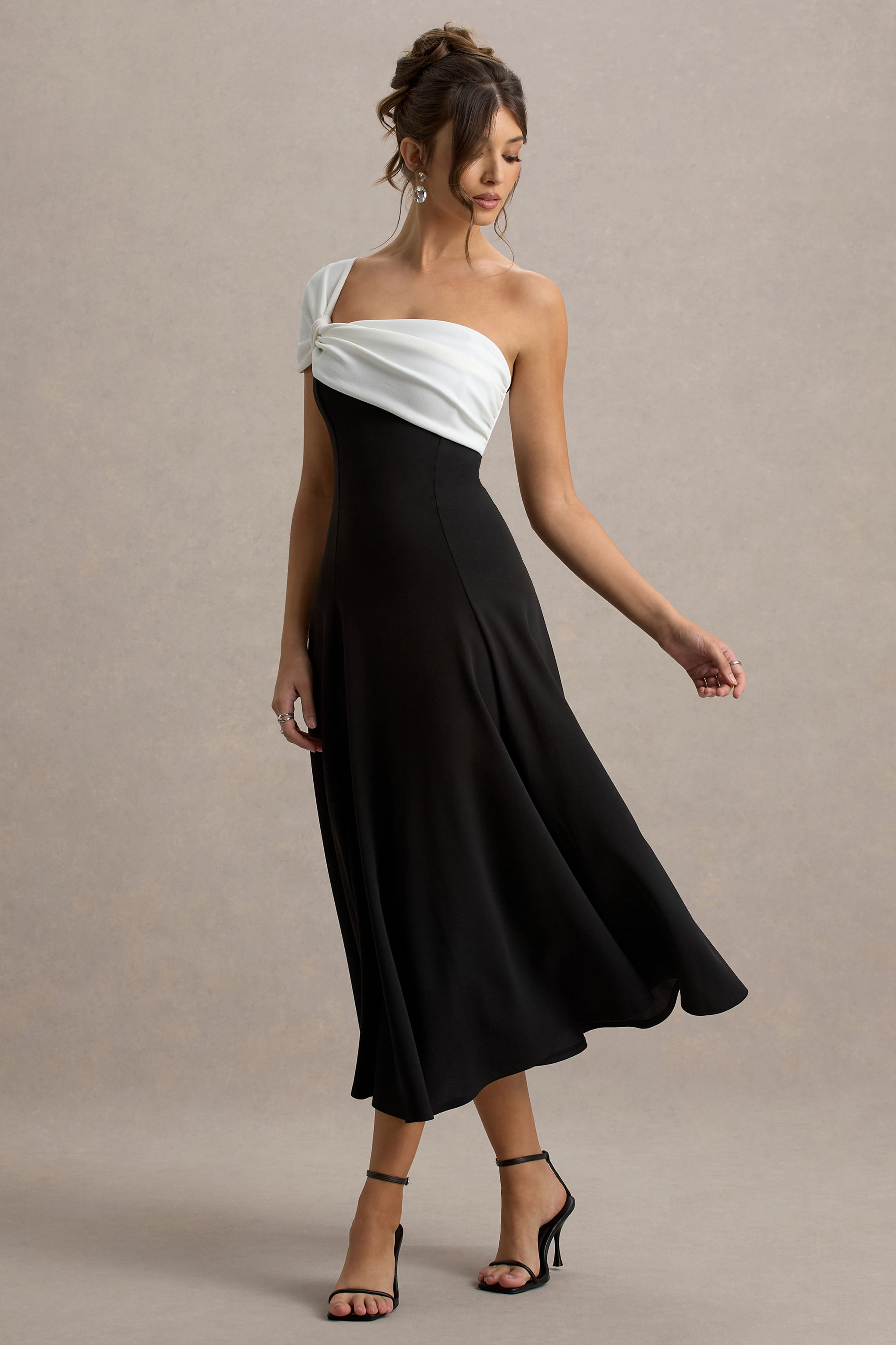 Malta | Black & White One-Shoulder Midi Dress