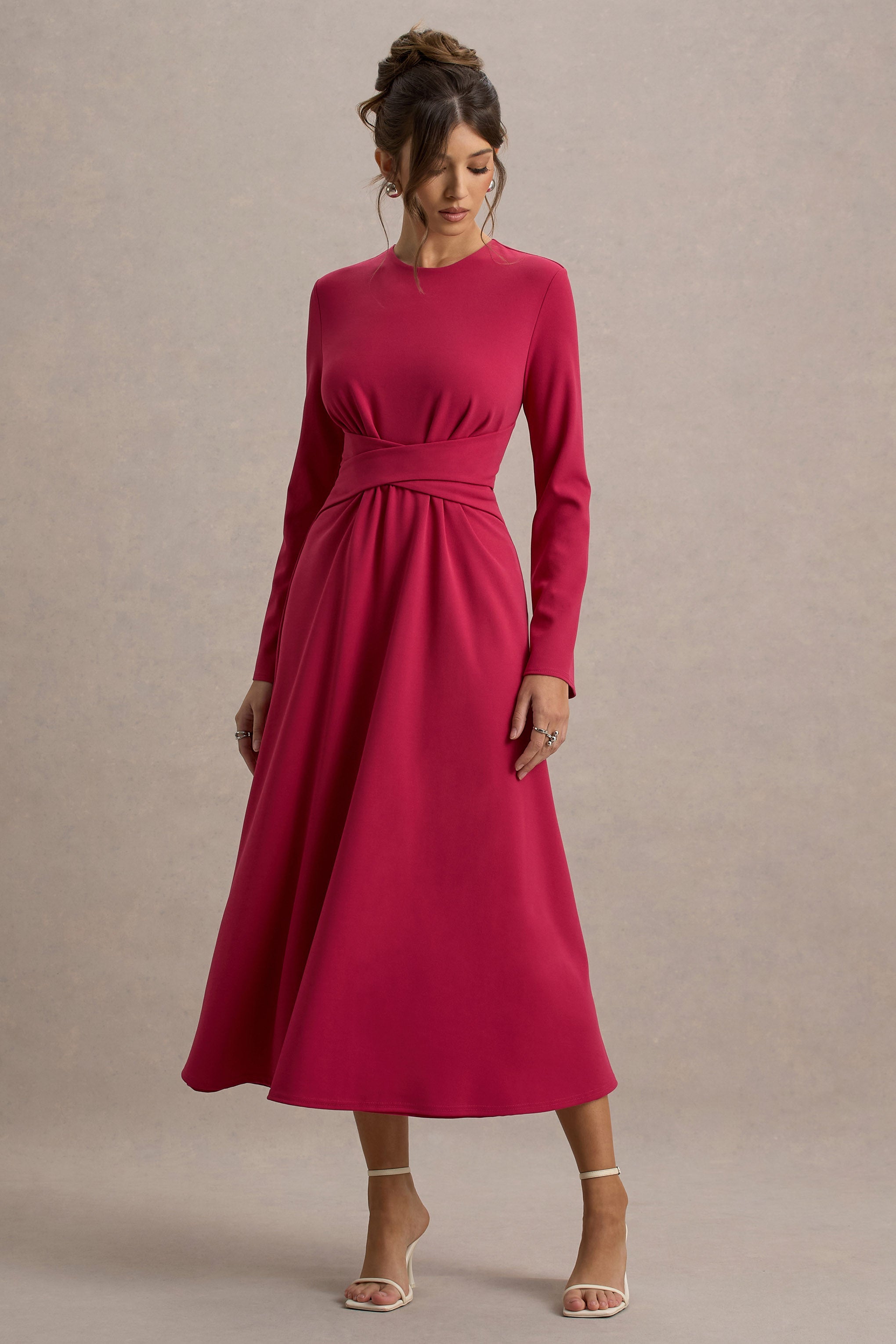 Cassiopeia | Lemon Long-Sleeve Midi Dress With Cross Waist