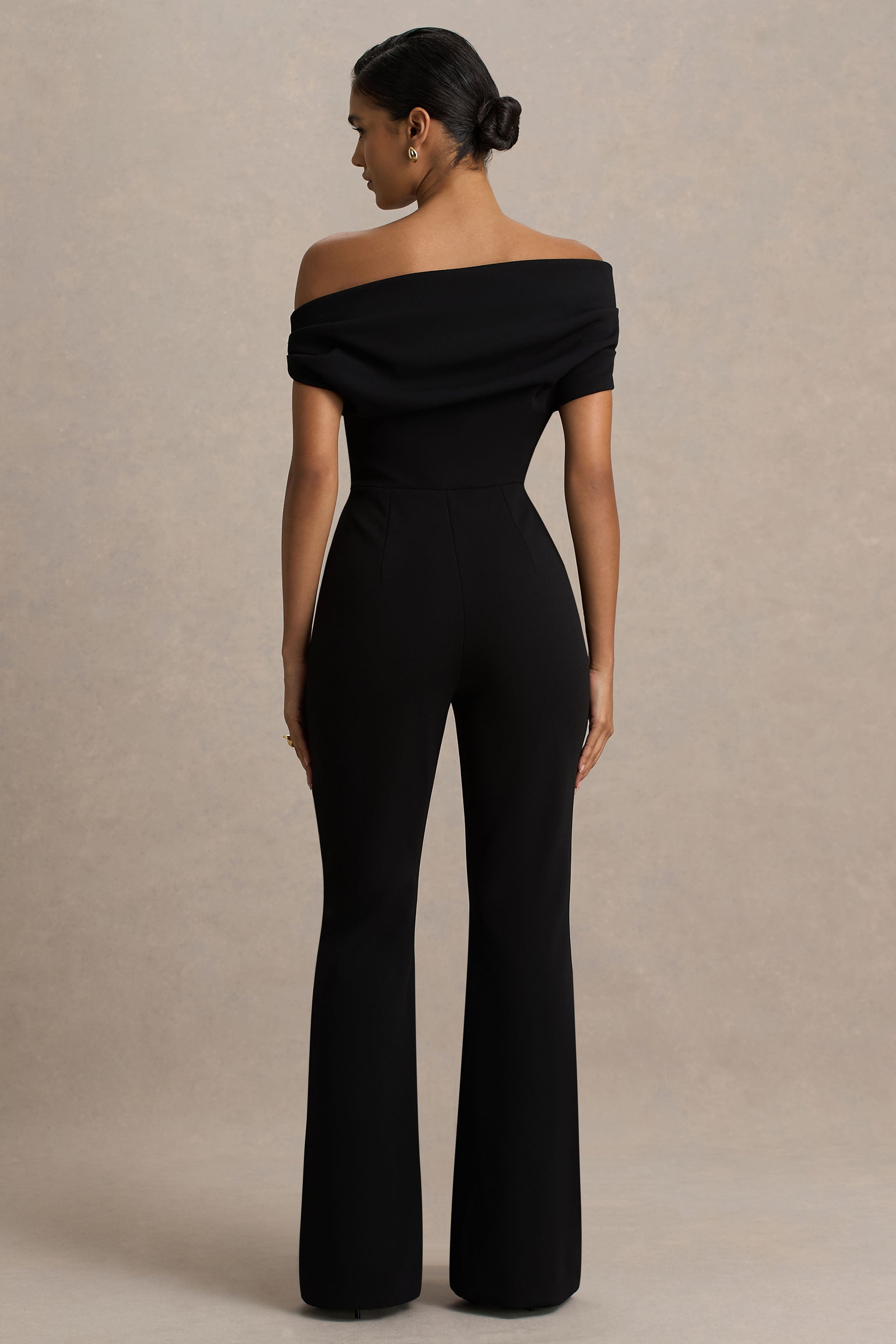 Alexandra | Black Asymmetric-Neck Draped Jumpsuit