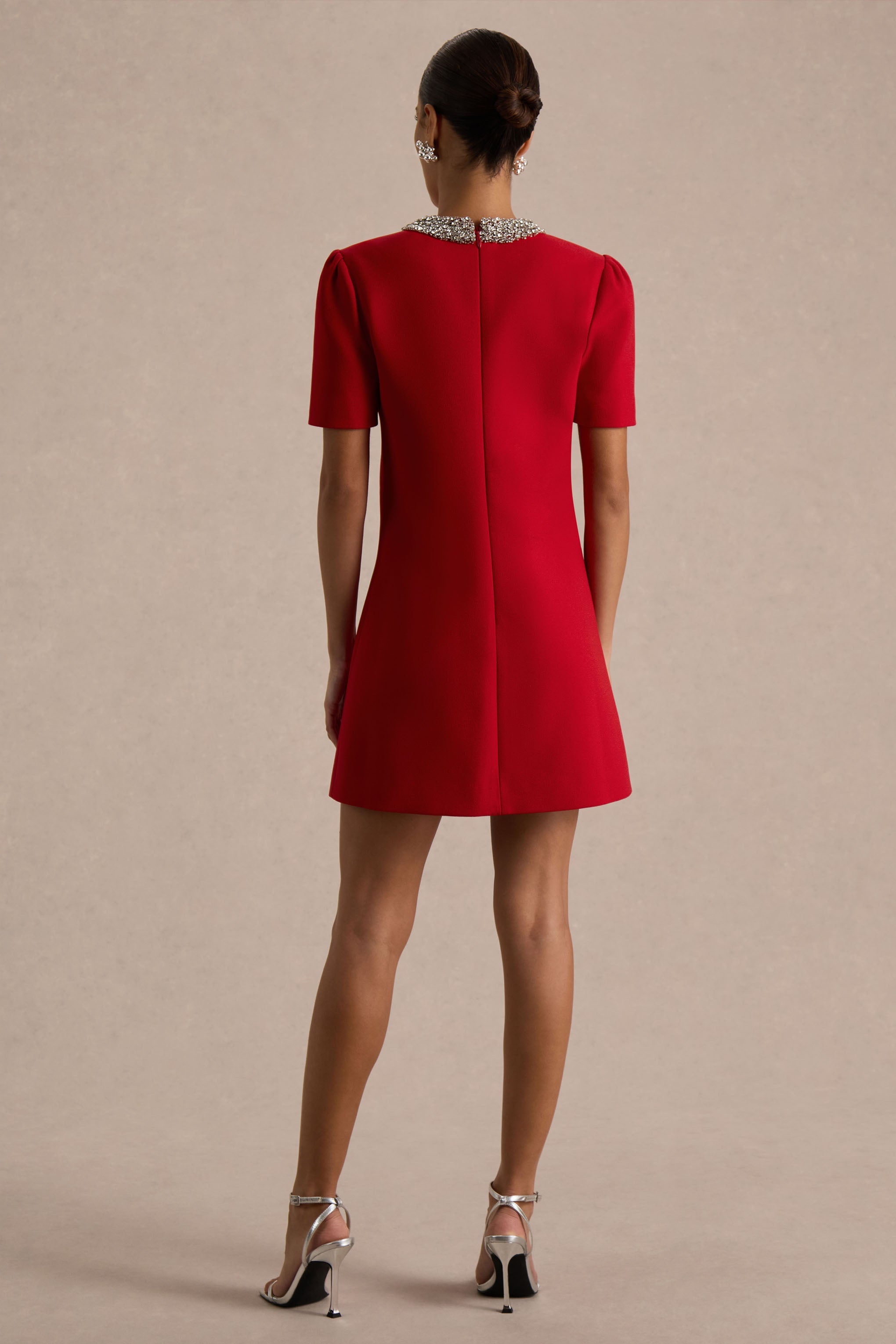 Jackie | Red Embellished High-Neck Mini Dress