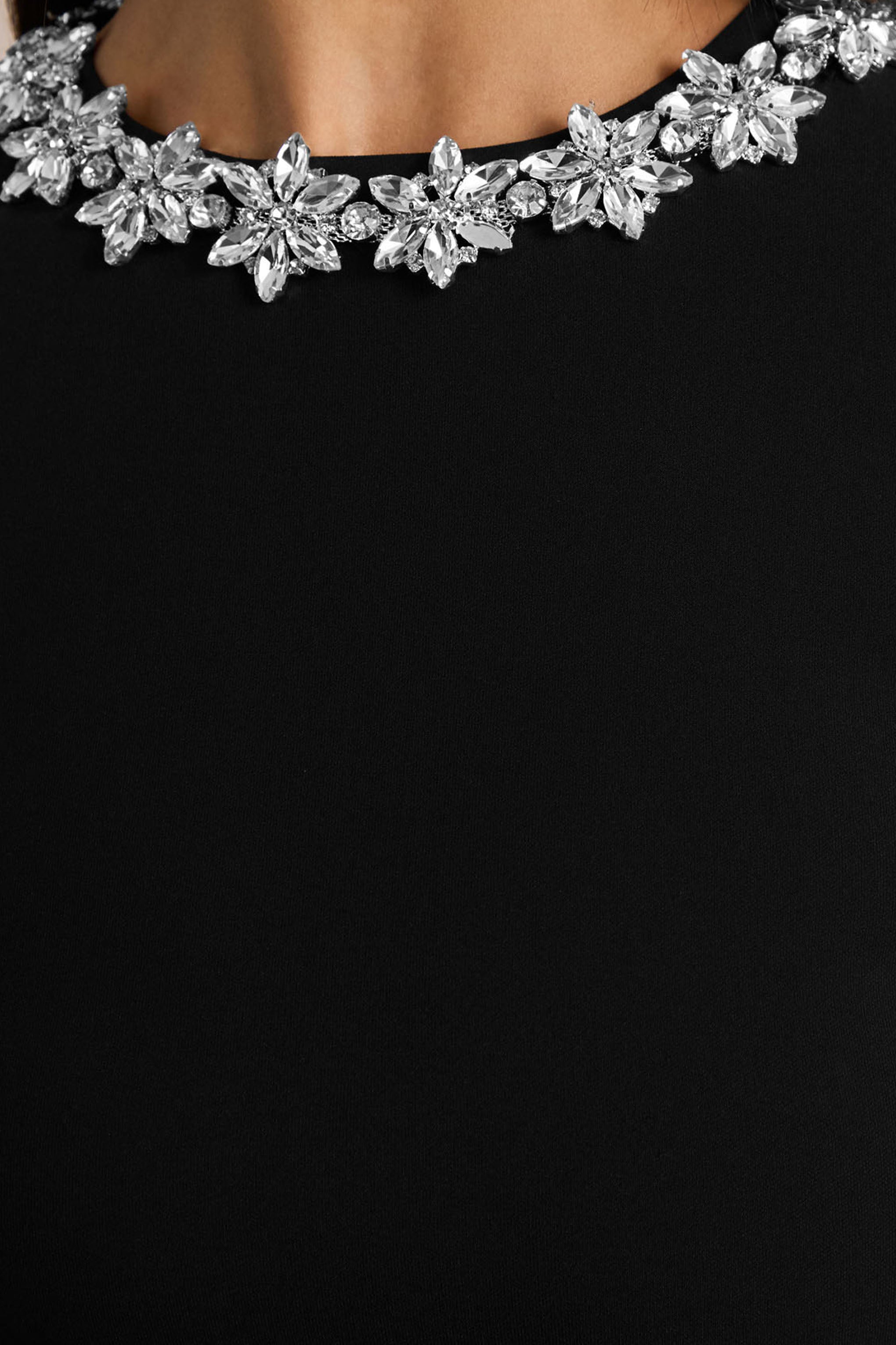 My Wish | Black Embellished Crew-Neck Mini Dress With Drop-Waist