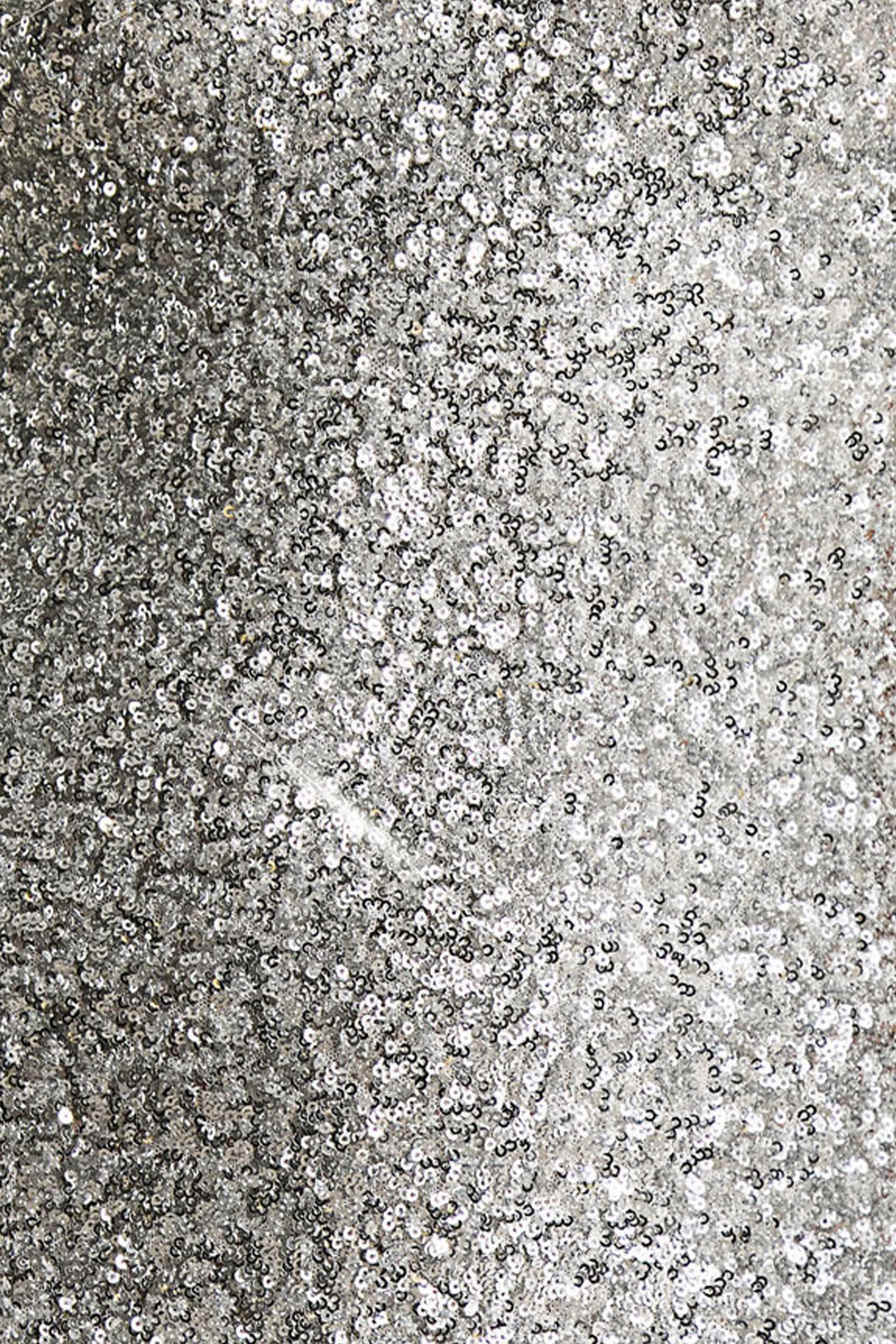 Aurah | Silver Sequin Crew-Neck Maxi Dress With Cap Sleeves