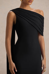Zendaya | Black Asymmetric-Neck Fishtail Maxi Dress With Sash