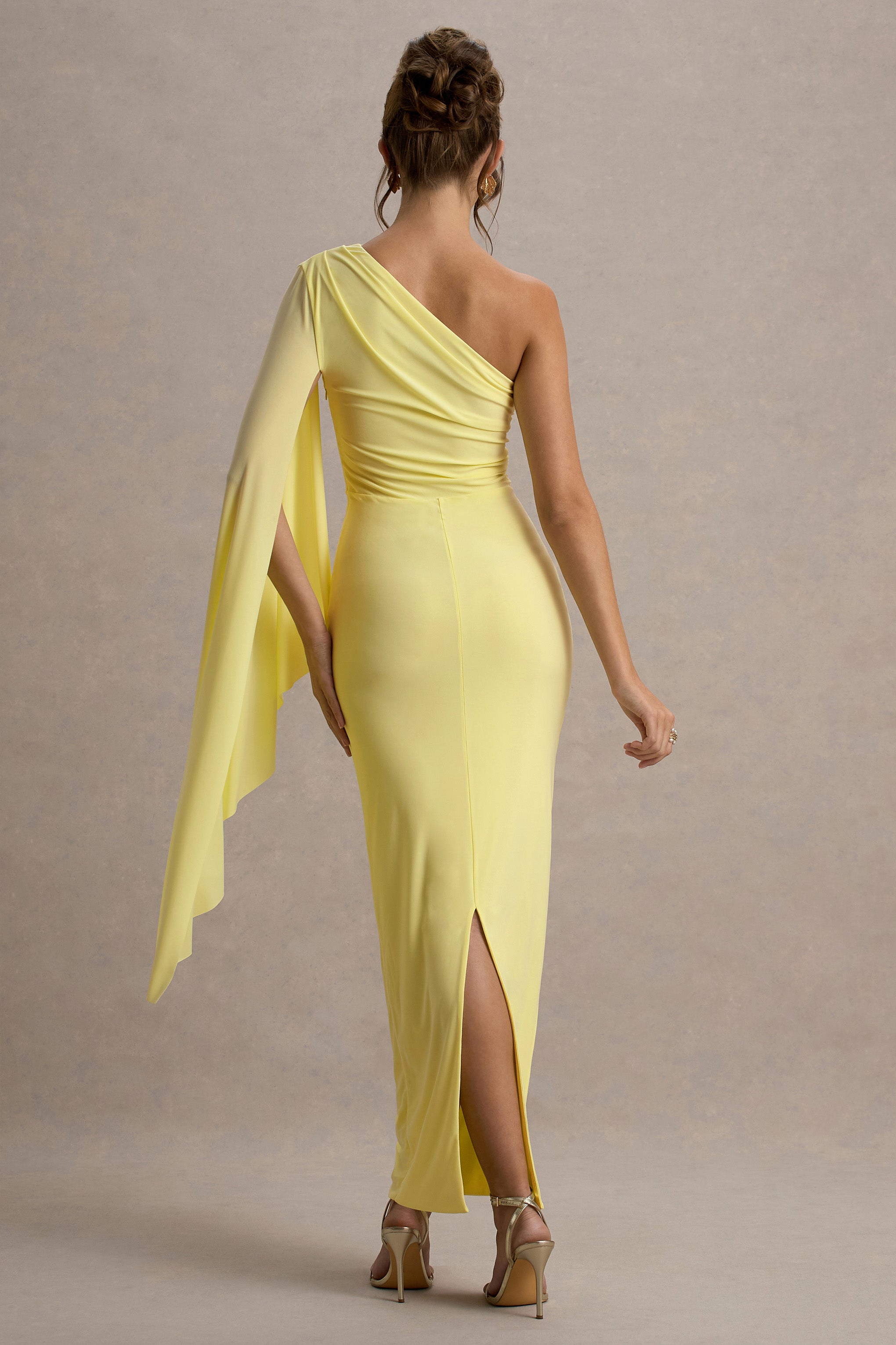 Clementina | Lemon Asymmetric Cape Sleeve Maxi Dress