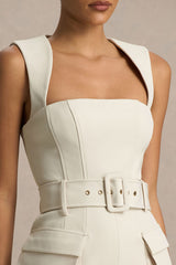 Solice | Cream Square-Neck Tailored Jumpsuit