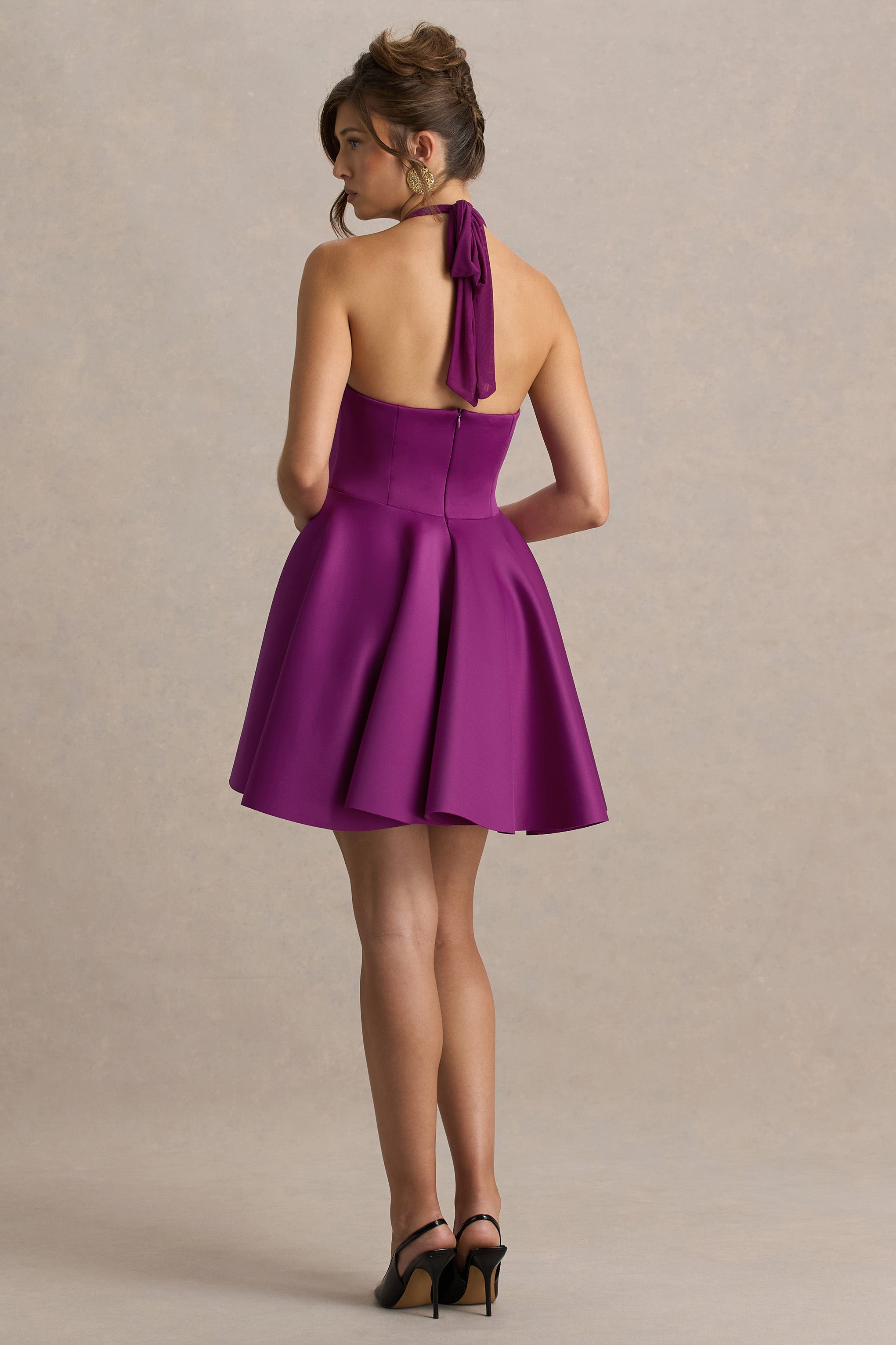 Peggy | Mulberry Halter-Neck Skater Mini Dress