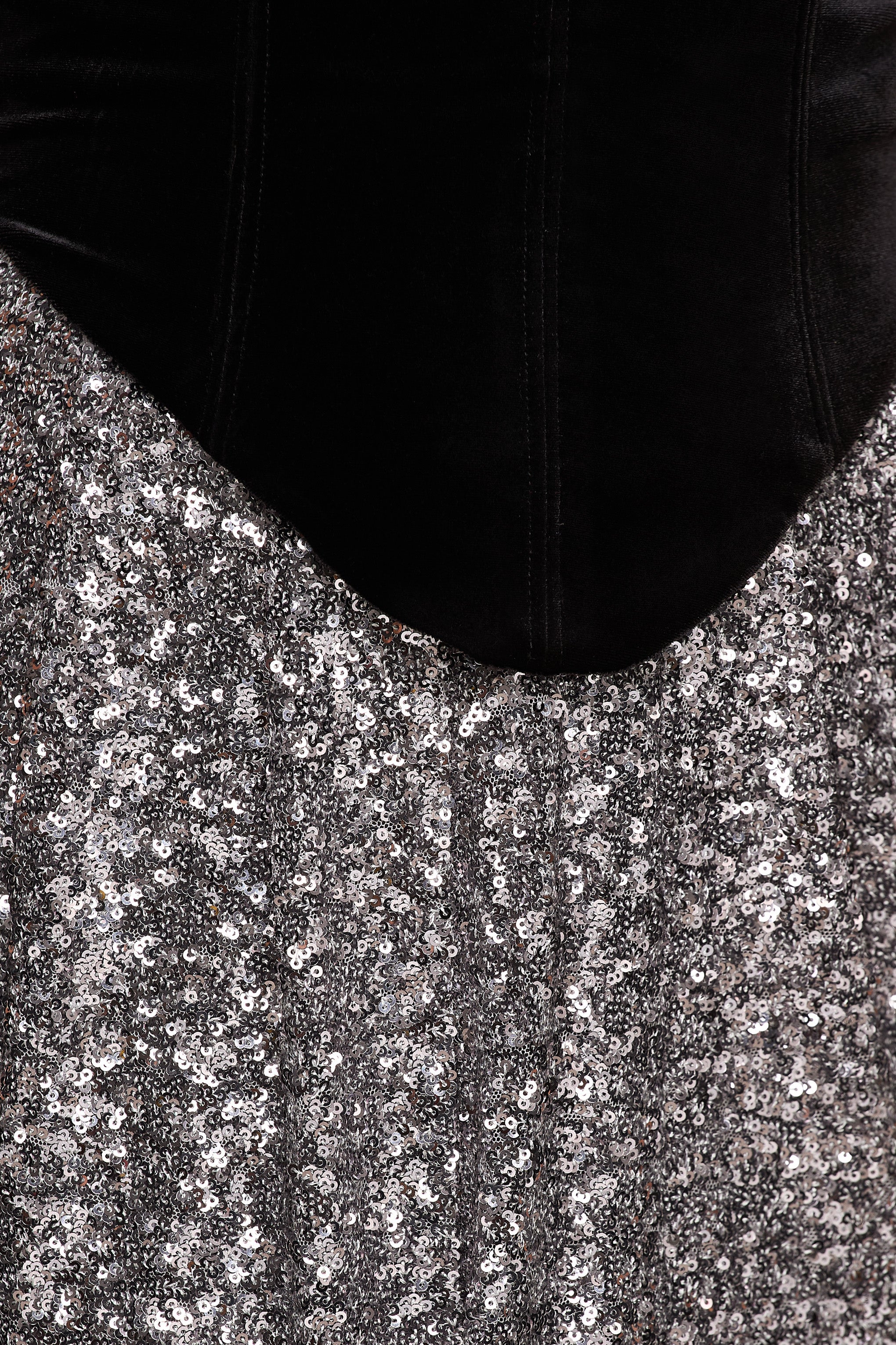 Aeris | Black Velvet And Silver Sequin Plunge-Neck Maxi Dress