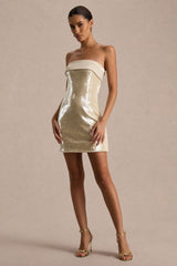 Casandra | Champagne Sequin Bandeau Mini Dress With Satin Trim
