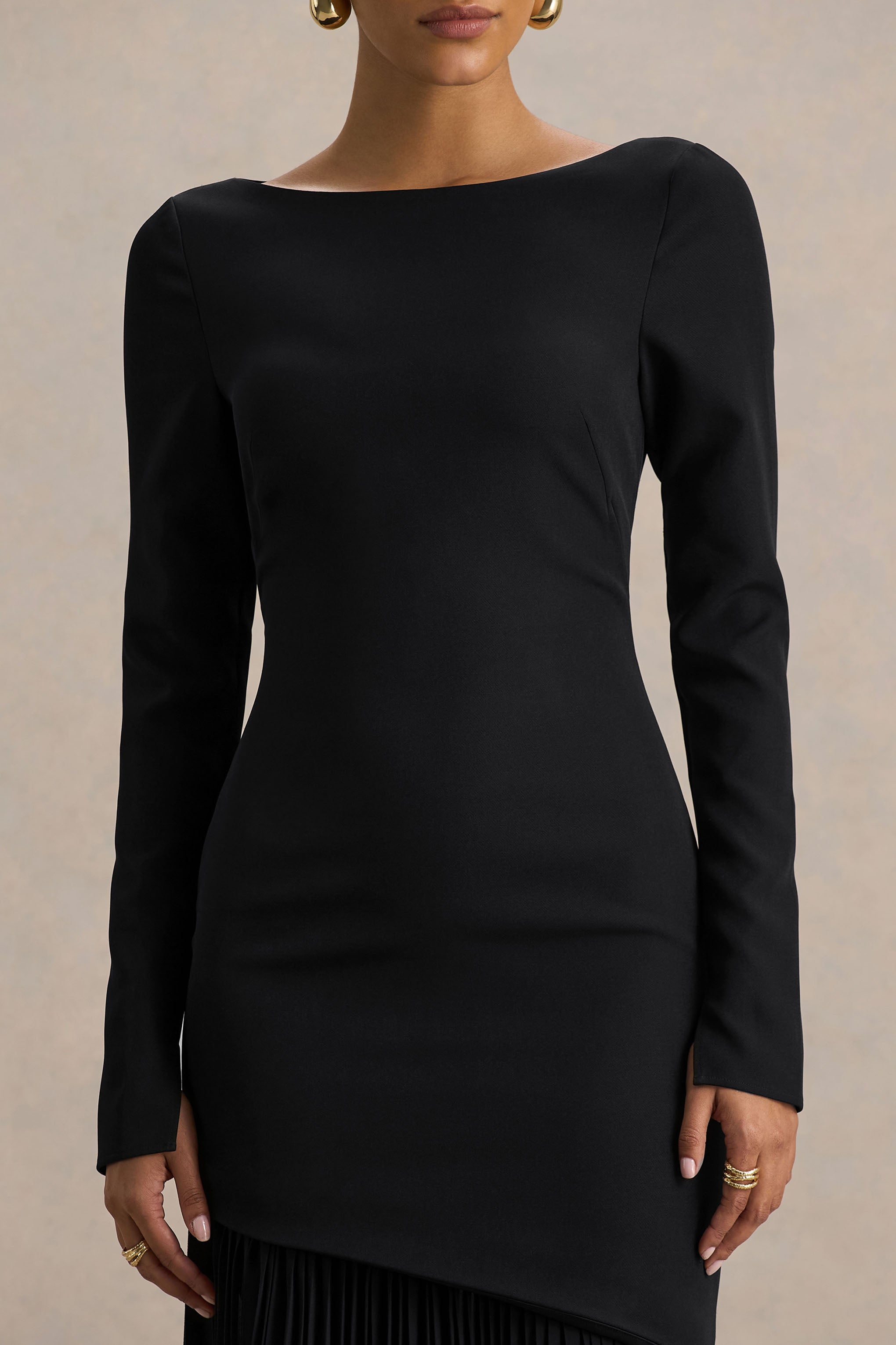 Yanira | Black Crepe And Georgette Boat-Neck Maxi Dress With Drop Waist