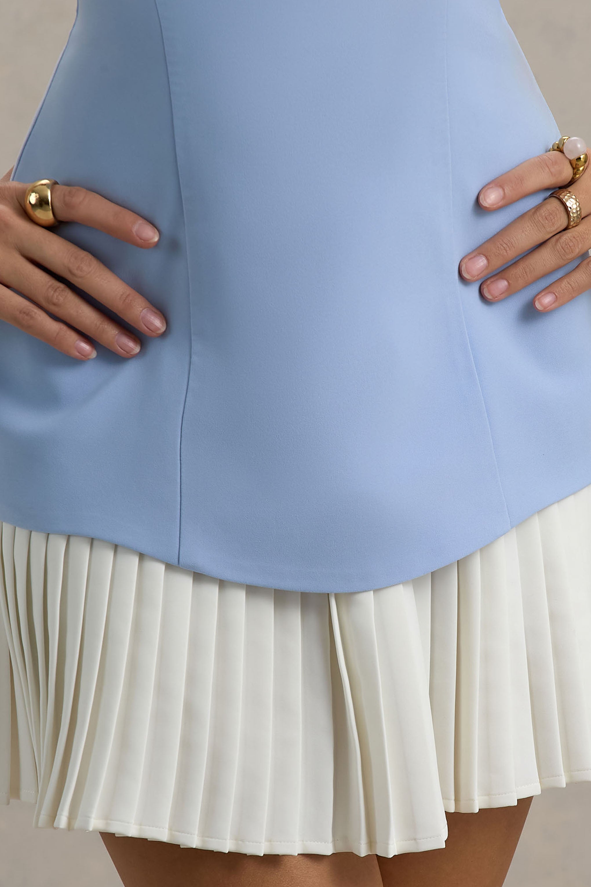 Autumn | Powder Blue Bandeau Mini Dress With Pleats