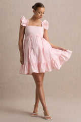 Dolly Daze | Blush Ruffle Sleeve Babydoll Maternity Mini Dress