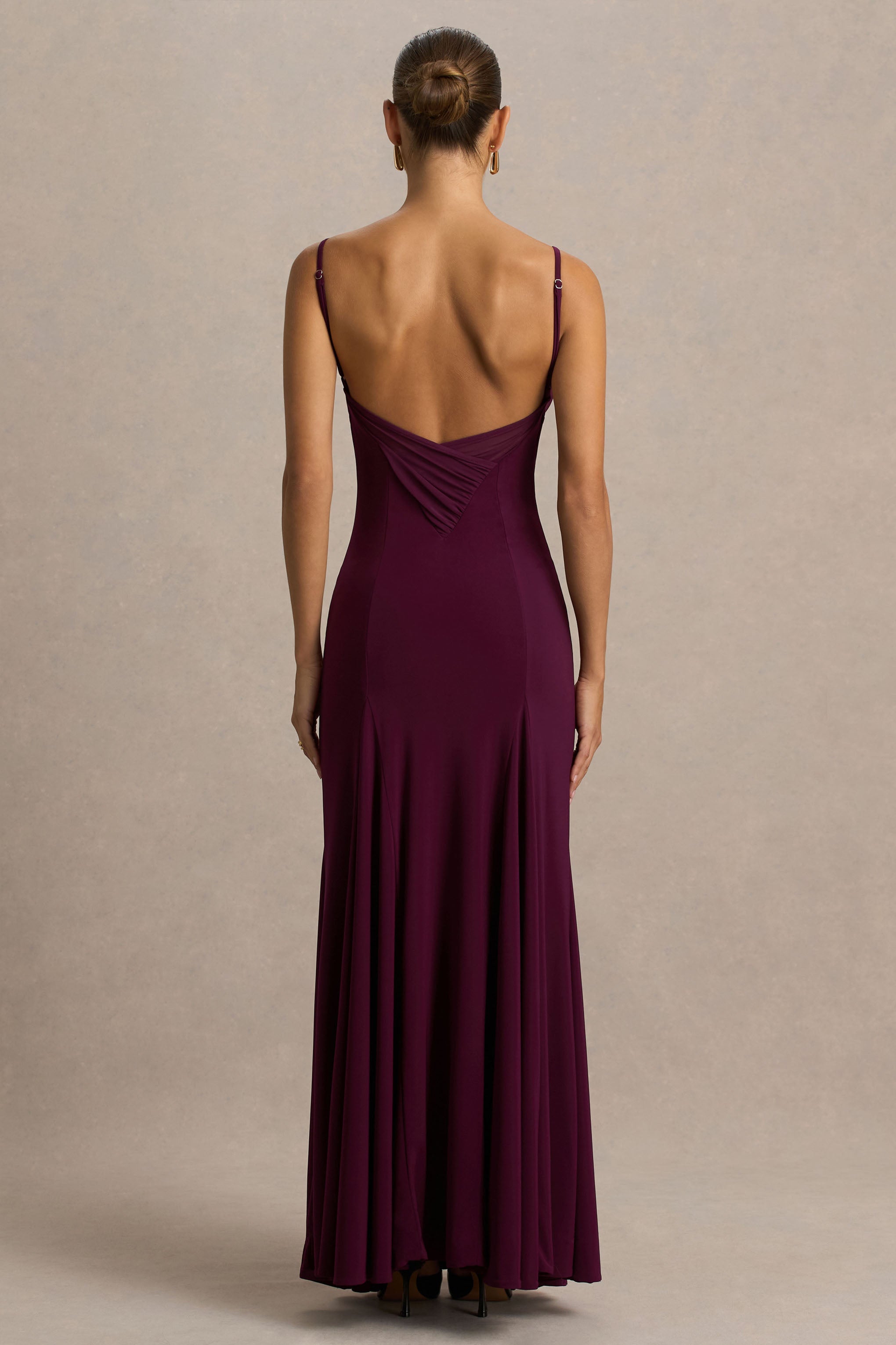 Gabbie | Burgundy Cowl-Neck Maxi Dress With Mesh Back Detail