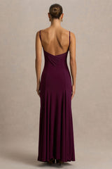 Gabbie | Burgundy Cowl-Neck Maxi Dress With Mesh Back Detail