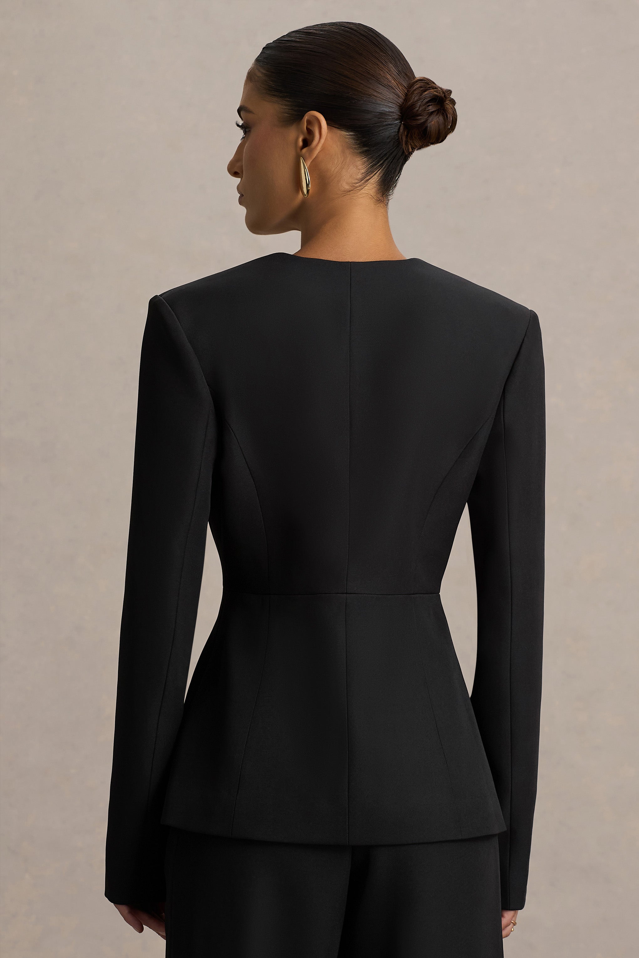 Rosalina | Black Extreme-Plunge Neck Tailored Blazer