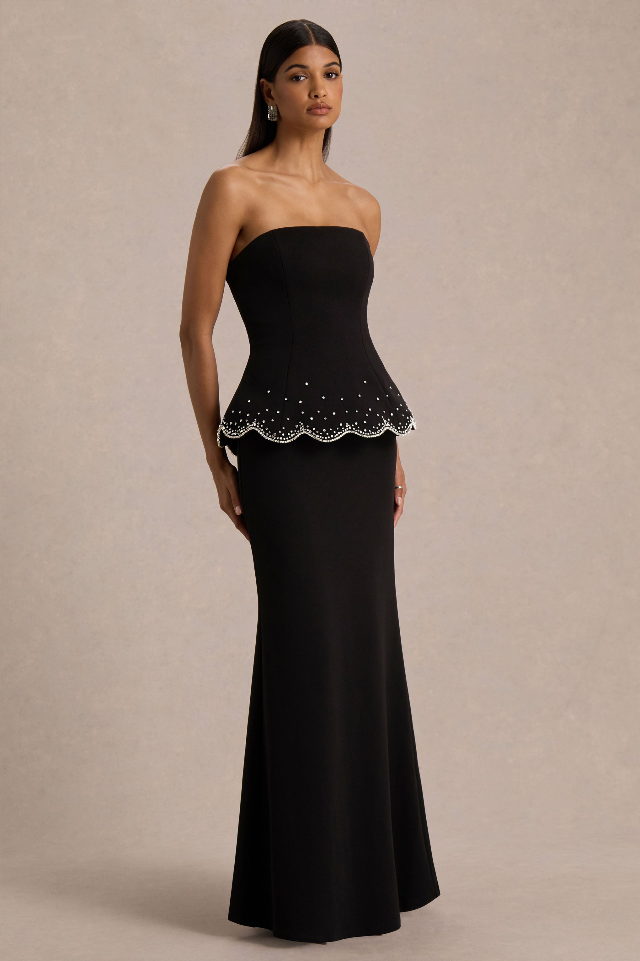 Robin | Black Hand-Embellished Strapless Corset Maxi Dress