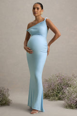 Lita | Powder Blue Twisted Asymmetric Maternity Maxi Dress