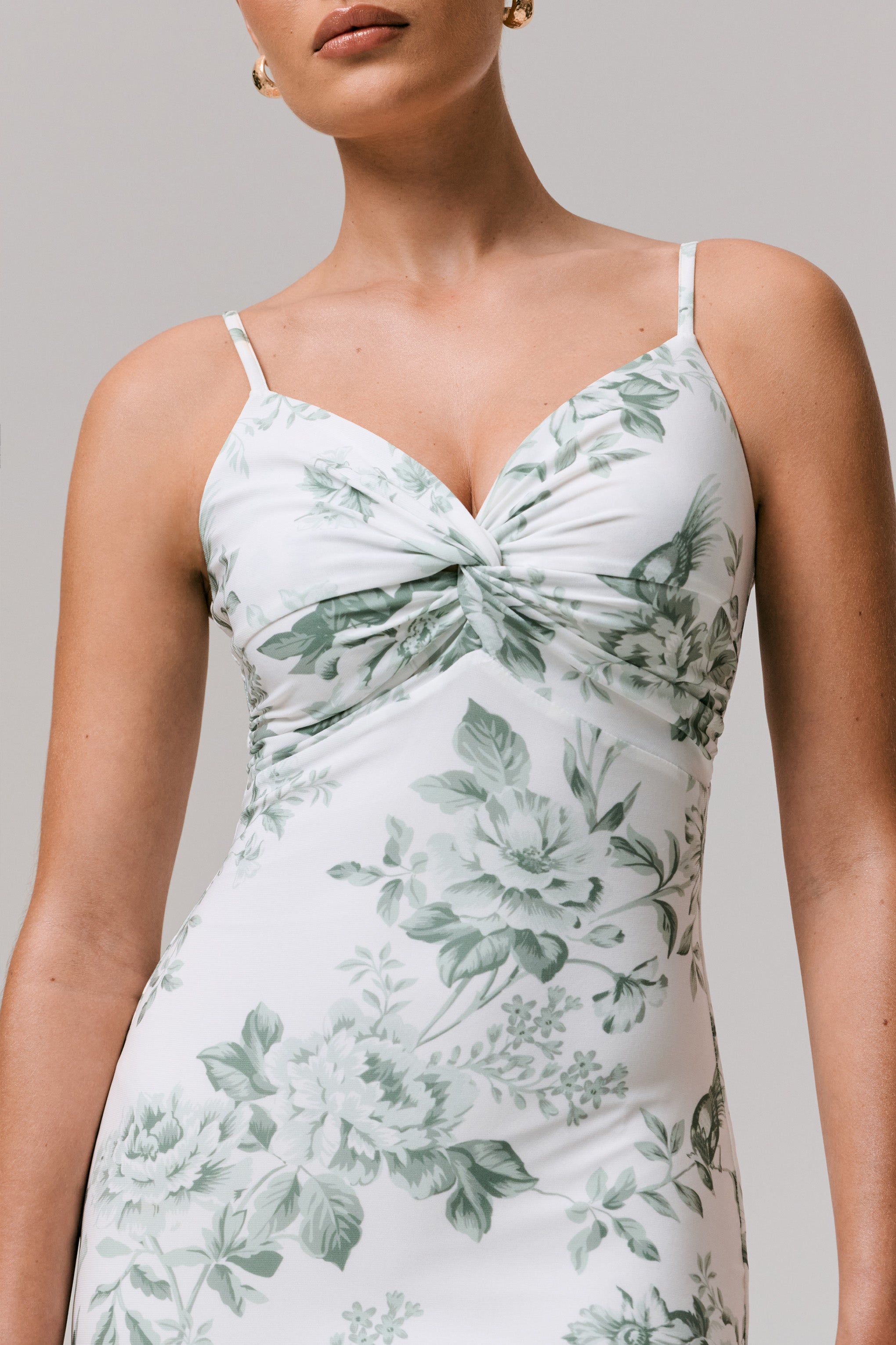 Luz | Green Porcelain Print Strappy Maxi Dress