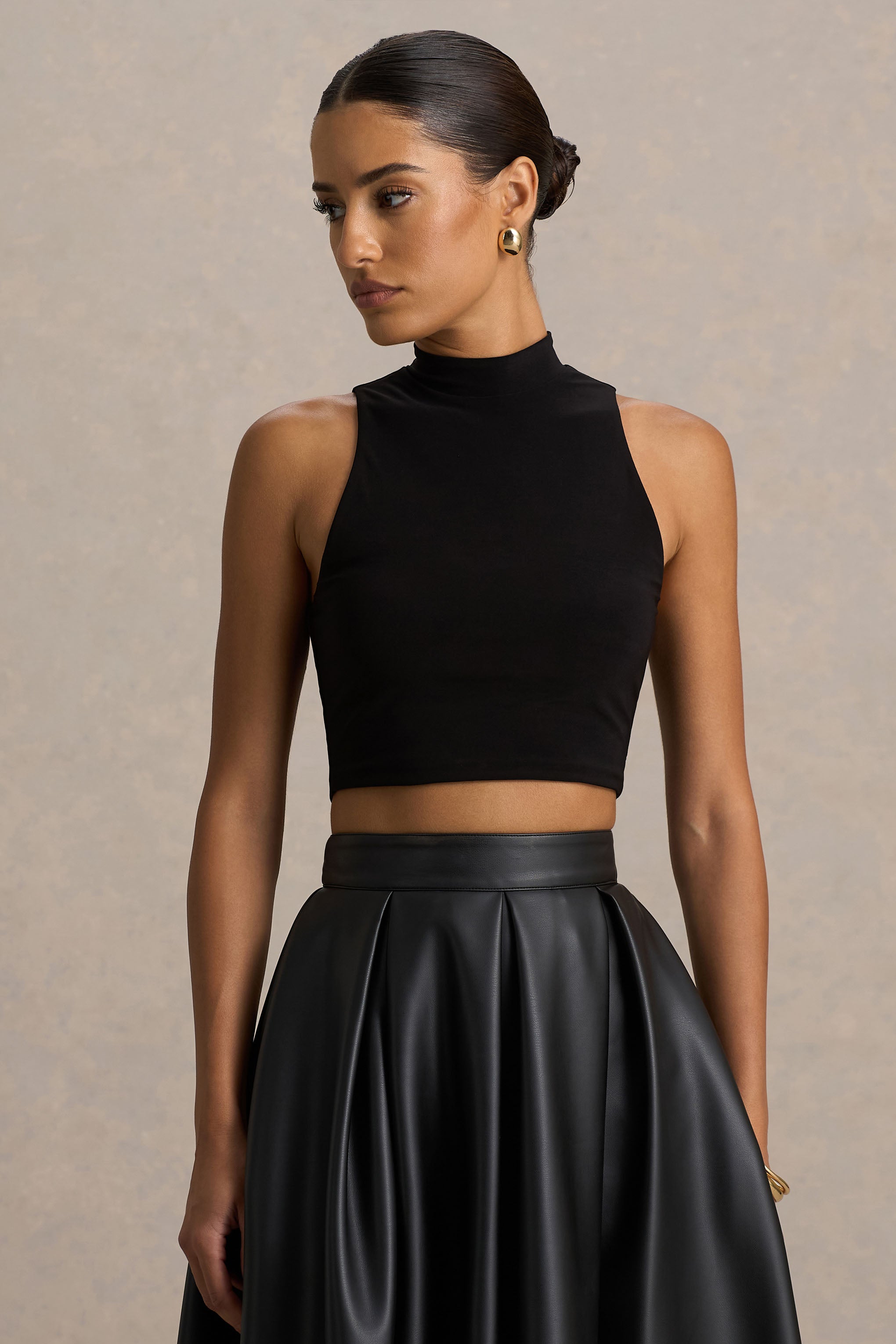 Sian | Black High-Neck Crop Top