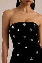 Tessa | Black Hand-Embellished Velvet Bandeau Mini Dress