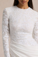 Florecita | White Embellished Lace Mini Dress With Sash Detail