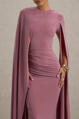 Marysol | Dusky Rose Asymmetric Cape Midi Dress