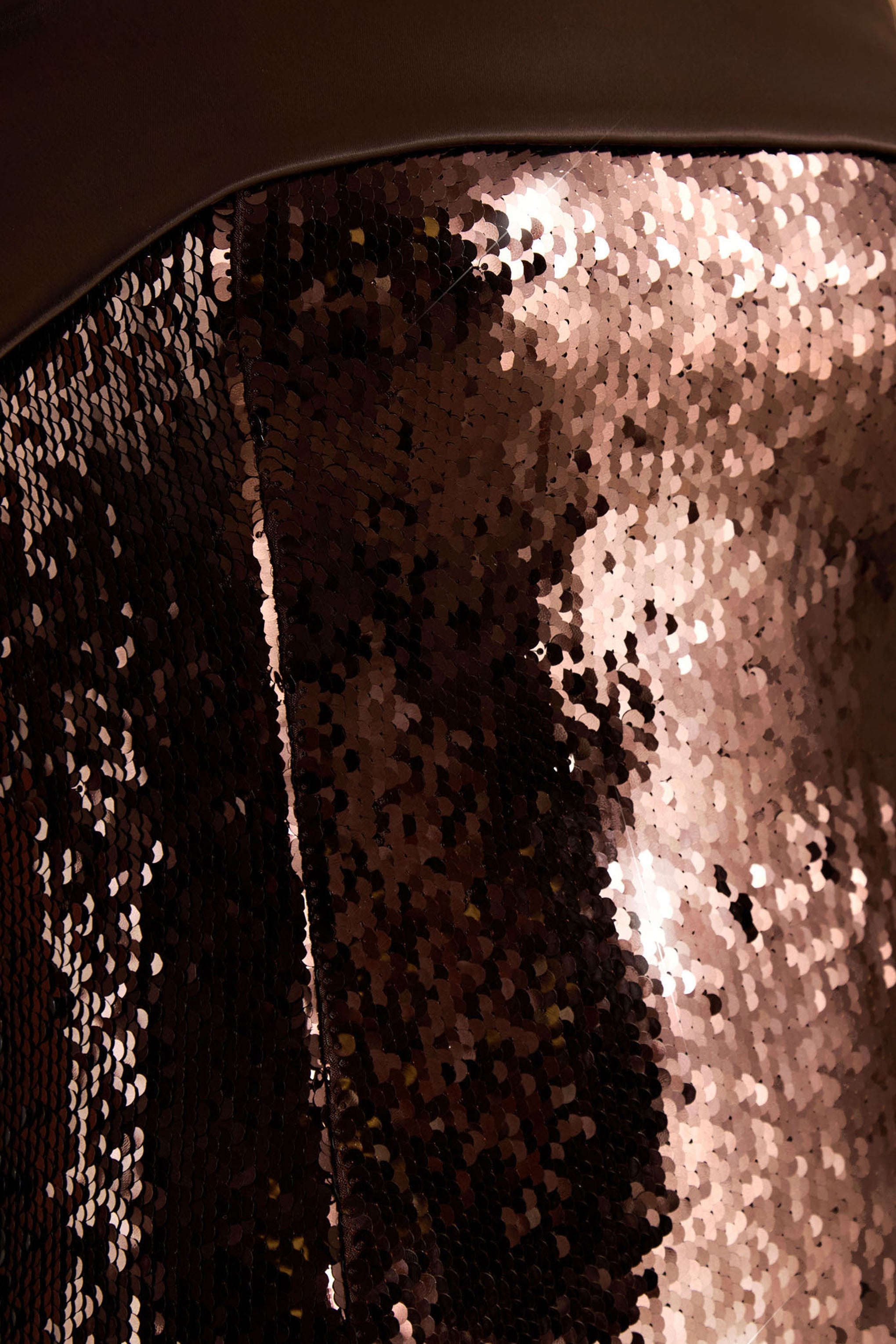 Leona | Brown Sequin Bandeau Maxi Dress With Satin Trim