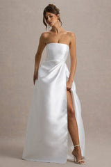 Universe | White Bandeau Split Puff-Skirt Maxi Dress