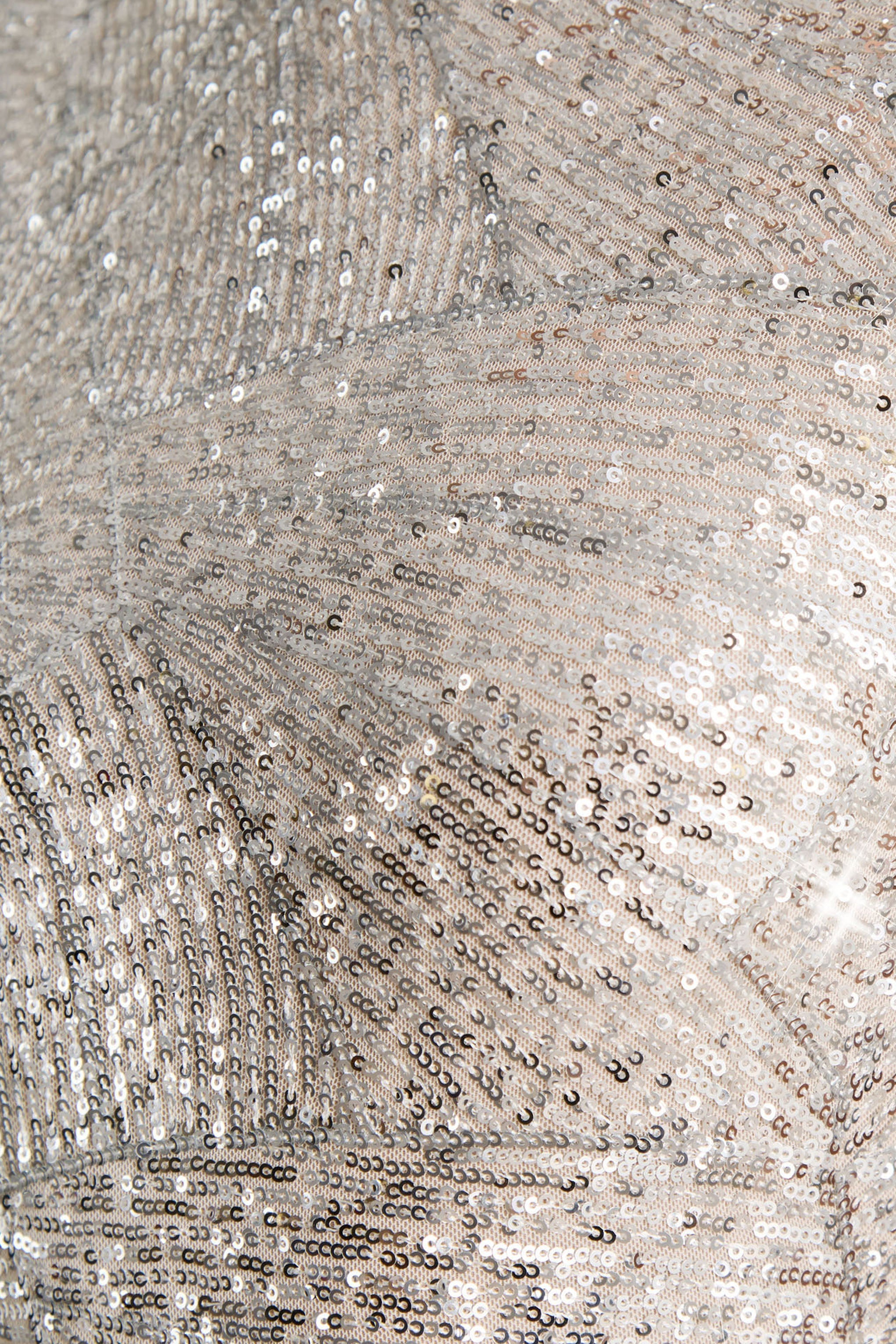 Cecy | Silver Sequin High-Neck Maxi Dress With Cap Sleeves