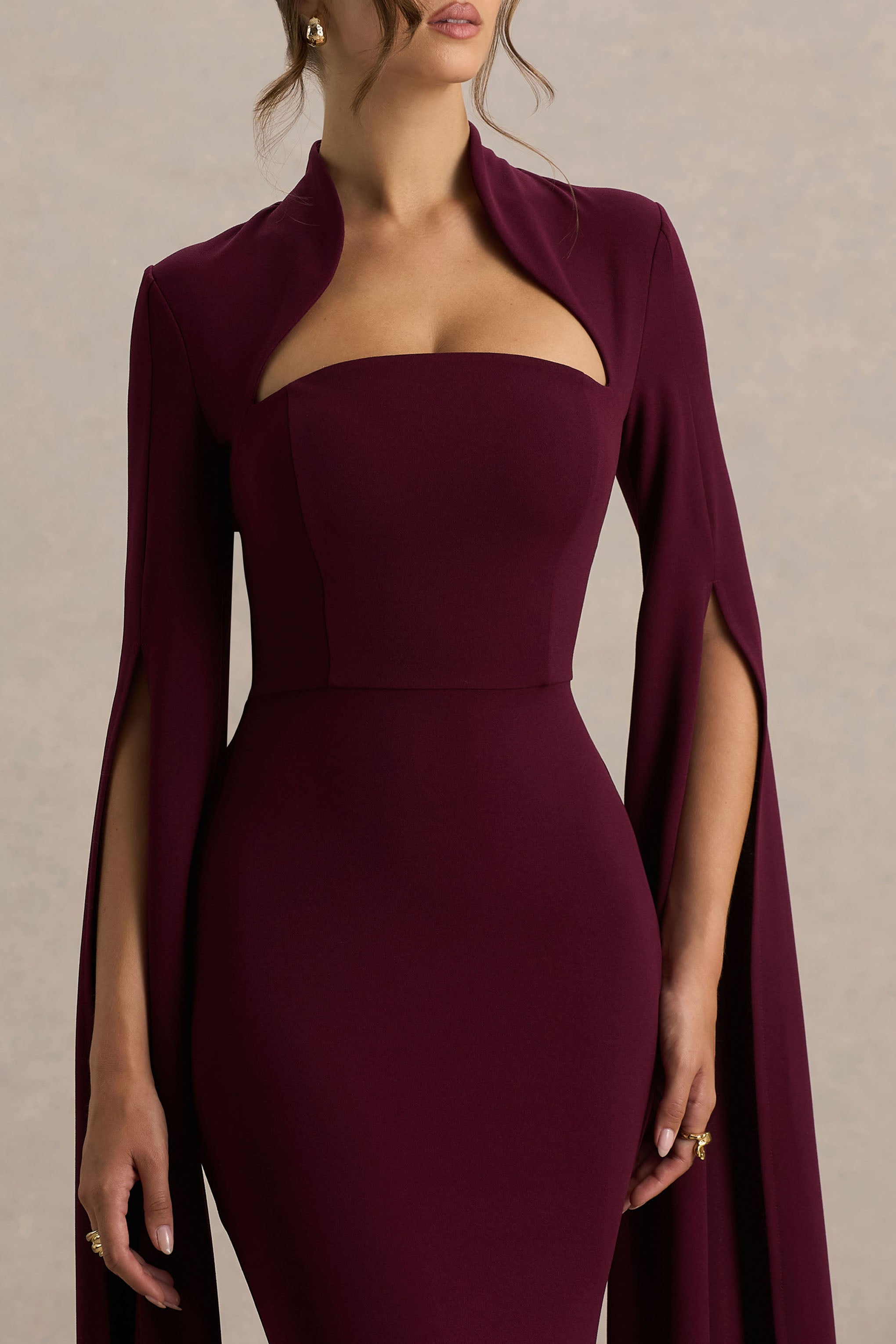 Esme | Burgundy Square-Neck Maxi Dress With Cape Sleeves