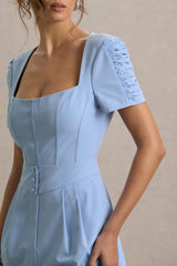 Brizzie | Light Blue Linen Short-Sleeve Playsuit