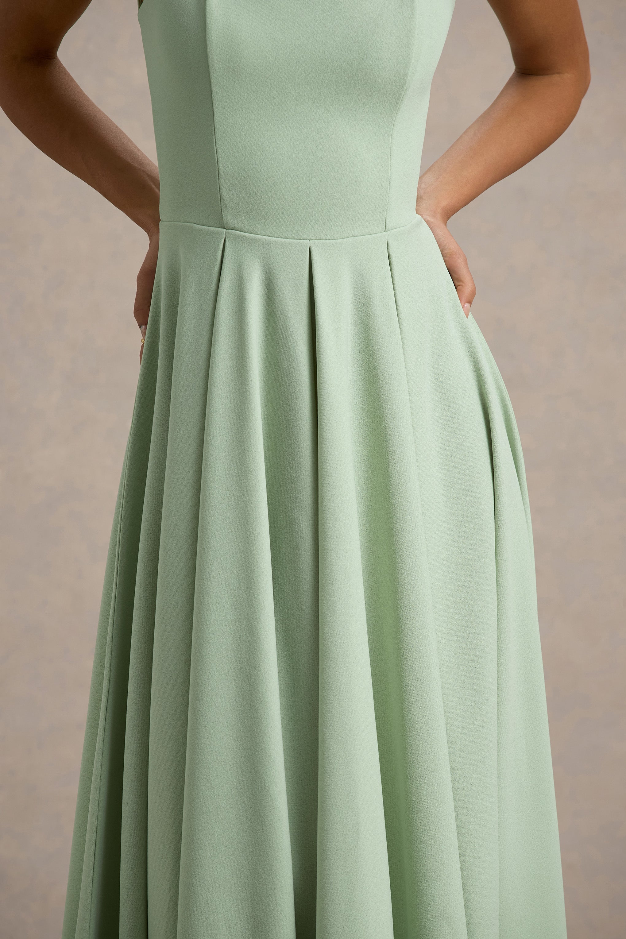 Parina | Light Green Strappy Volume-Hem Midi Dress