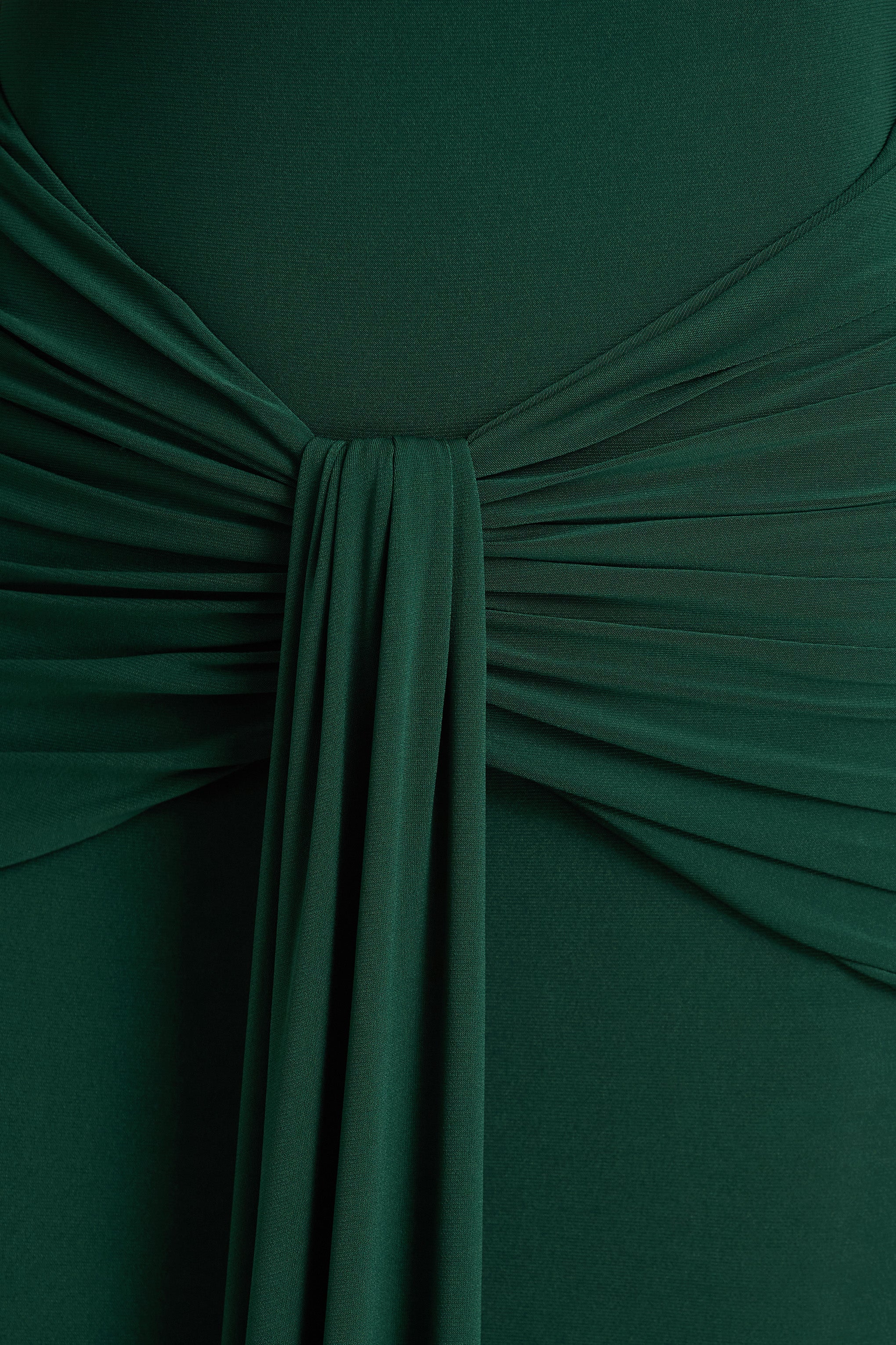 Clover | Dark Green Asymmetric-Neck Wrapped Maxi Dress With Sash