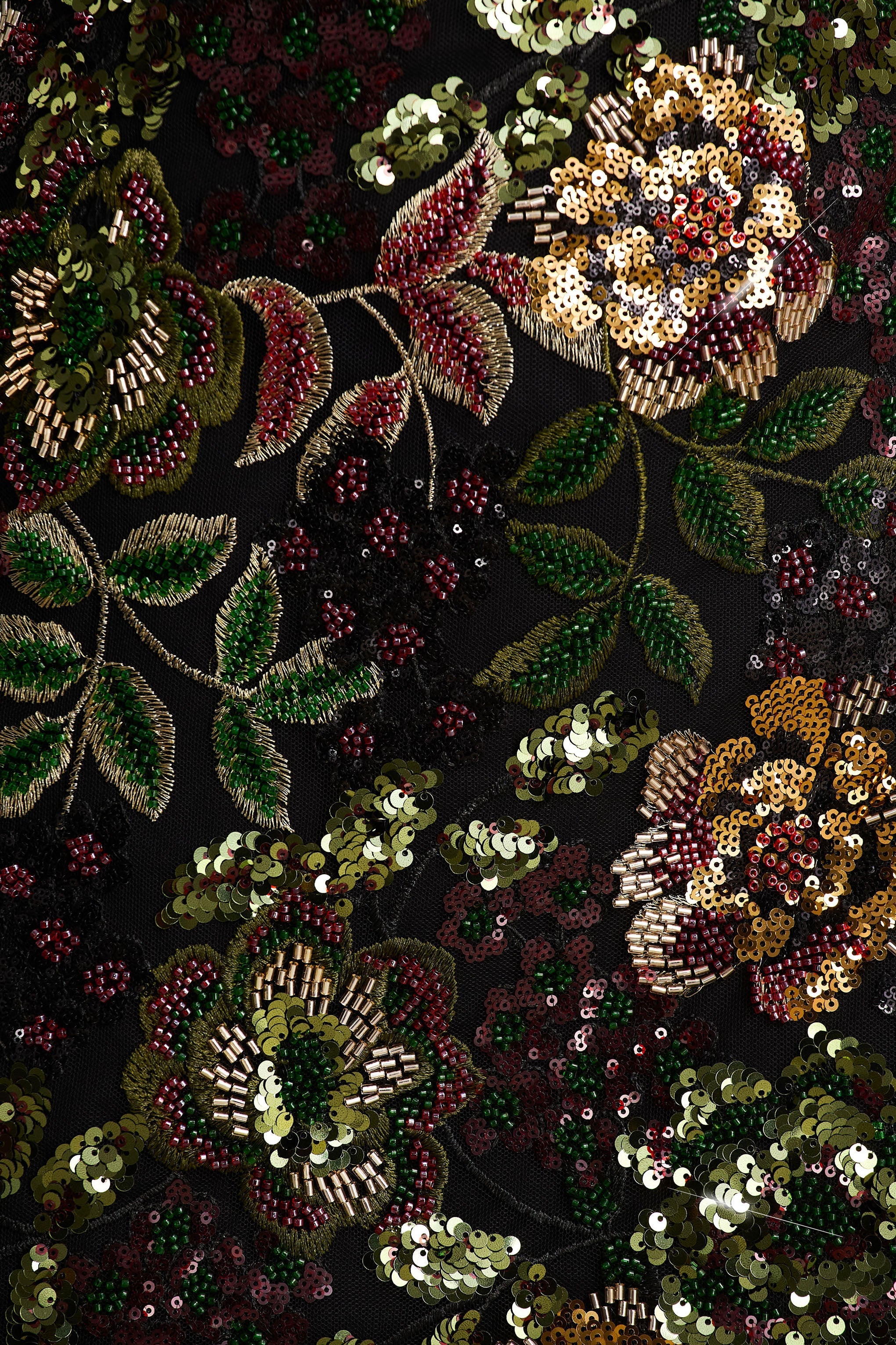 Moonlit | Winter Floral Mesh And Sequin Crew-Neck Mini Dress