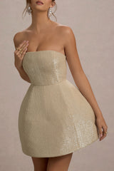 Clarabell | Cream Sequin Bandeau Structured Mini Dress
