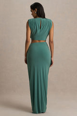 Avaline | Green Wrap Maxi Skirt With Ruched Detailing