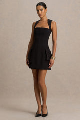Mollie | Black Square-Neck Tailored Micro Mini Dress