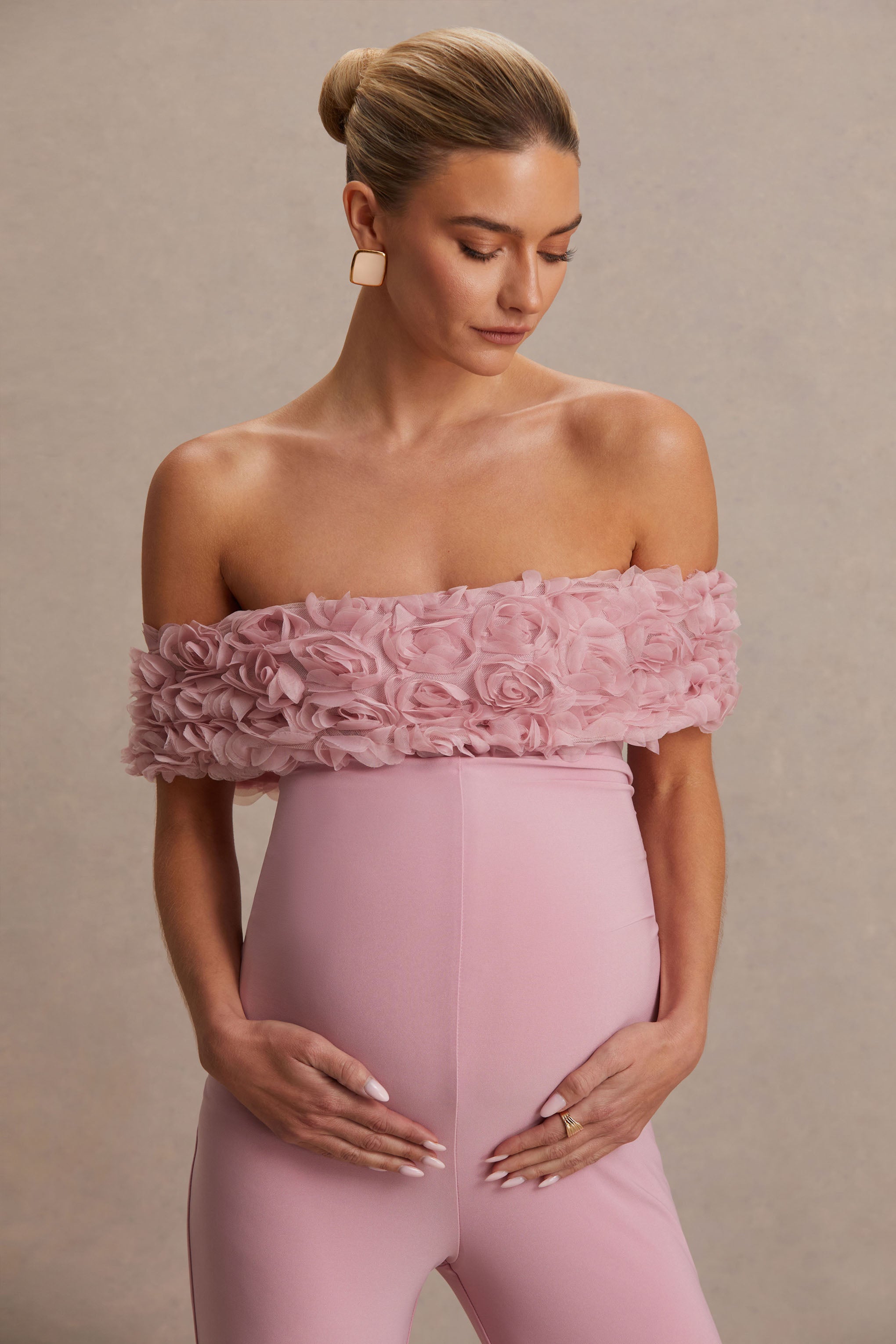 Sallow | Pink Floral Bardot Maternity Jumpsuit
