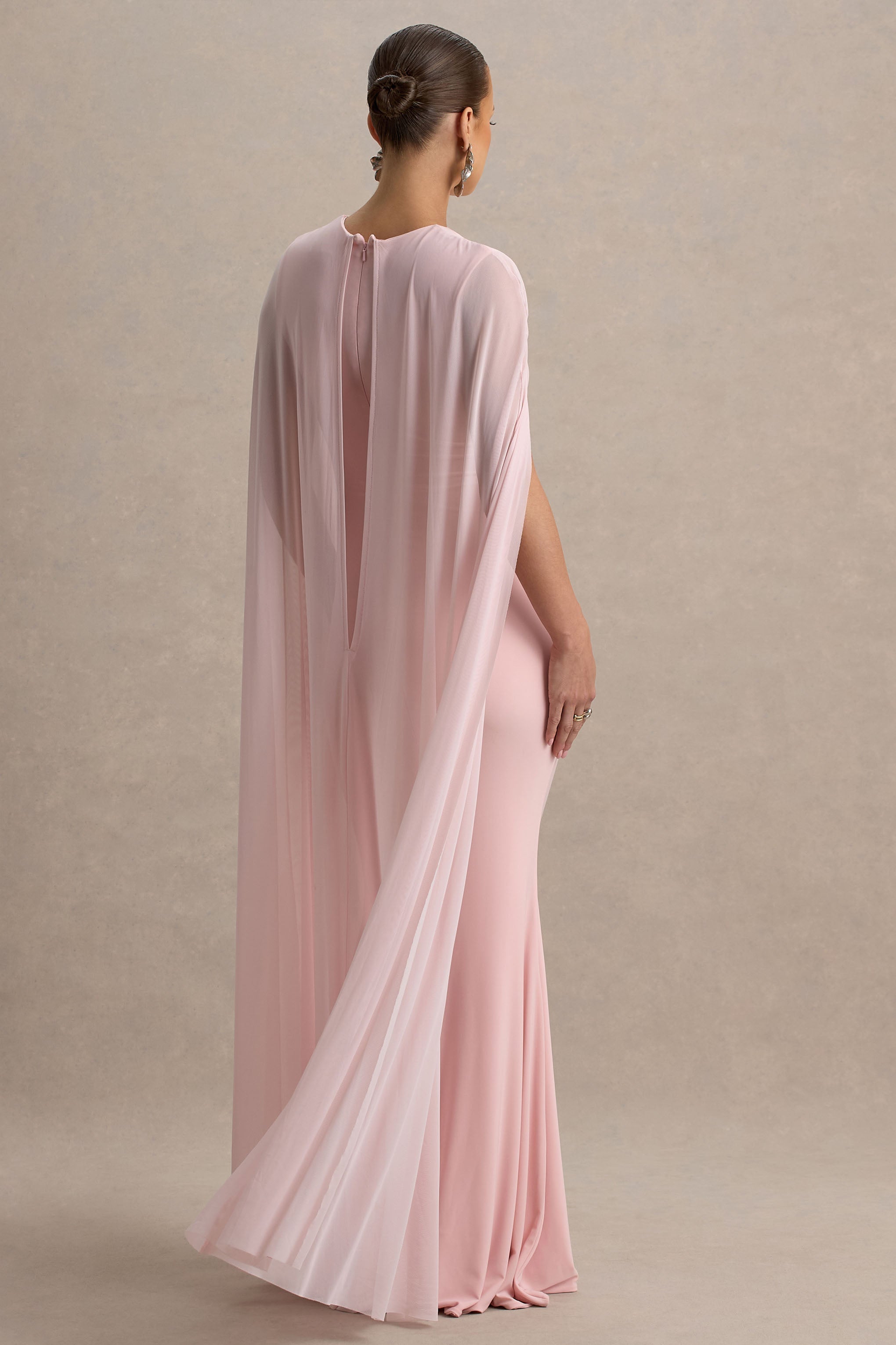 Currant | Pink Crew-Neck Maternity Maxi Dress With Cape