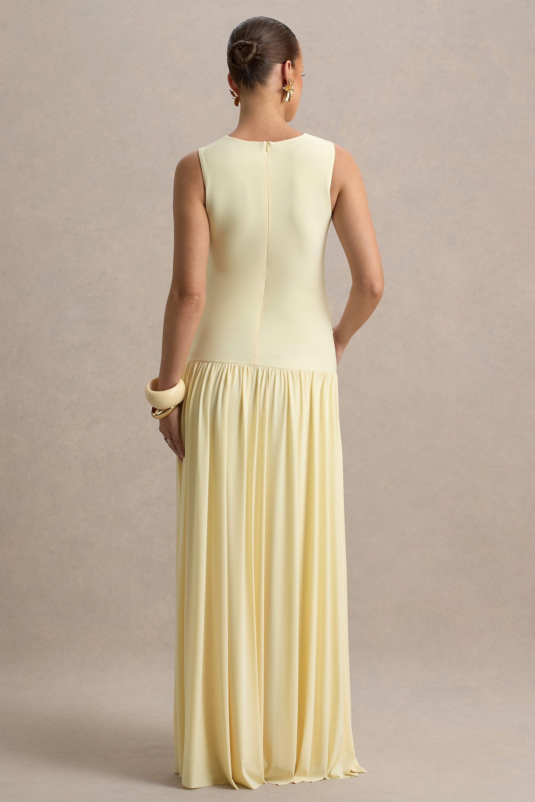 Outline | Lemon Crew-Neck Maternity Maxi Dress With Pleated Skirt